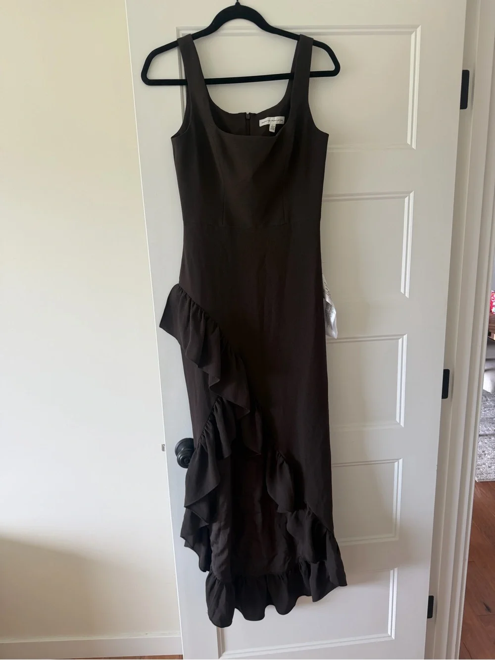 Dress the Population Dark Brown High-Low Ruffle Midi Dress - Picture 2 of 5
